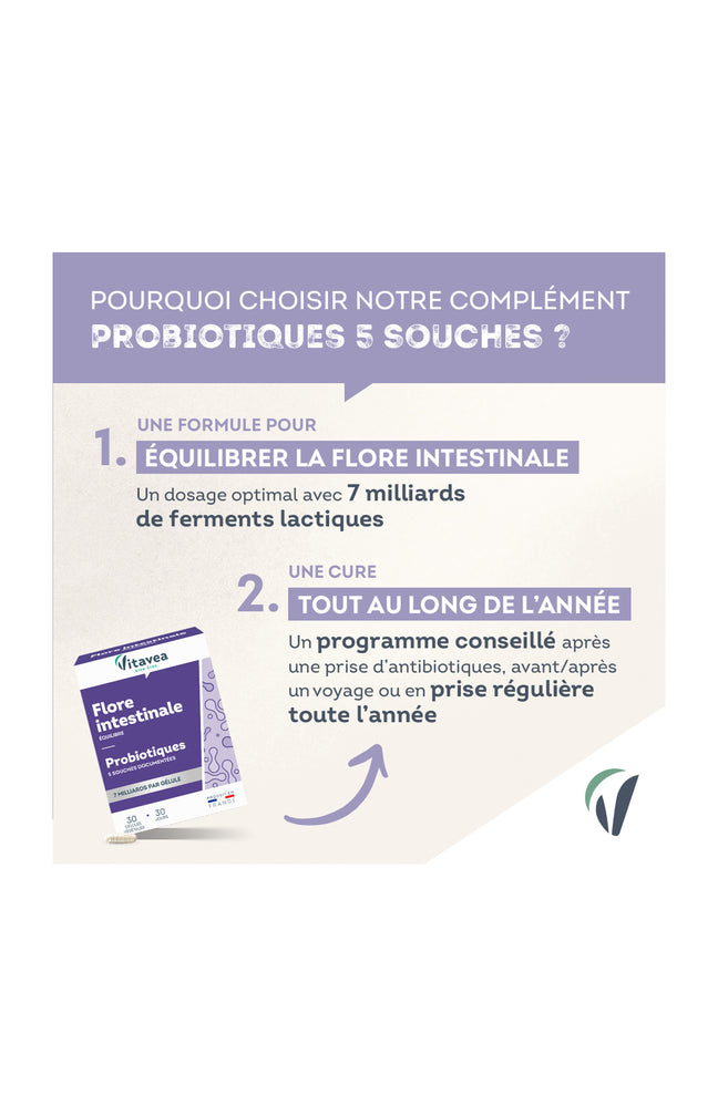 Cure flore intestinale - Suprabiotique 5 souches - 1 mois