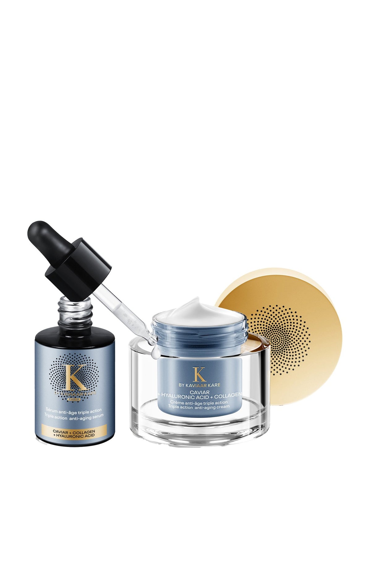Crème & sérum anti-âge triple action - Caviar, acide hyaluronique & collagène - Peaux matures