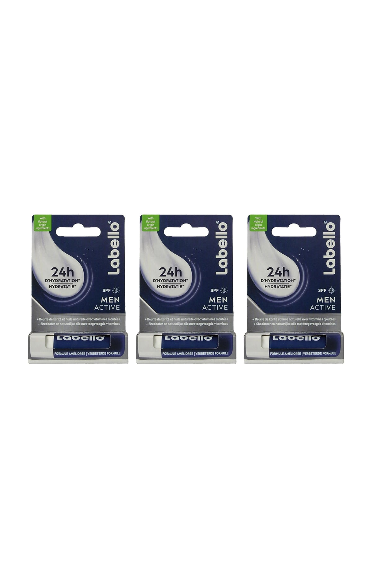 3 baumes à lèvres SPF 15 - Active for Men - Homme - 4,8 g