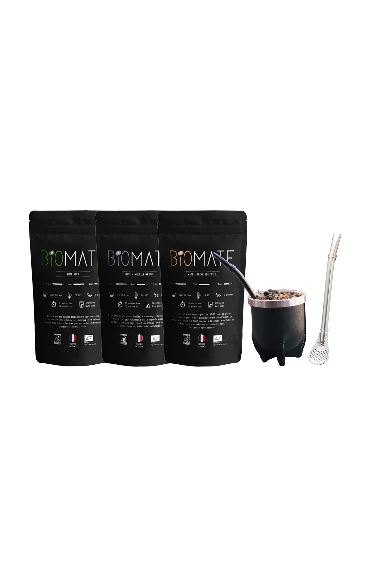Pack expert Maté - Vert bio, mytille-menthe & pêche-abricotée - 5 produits