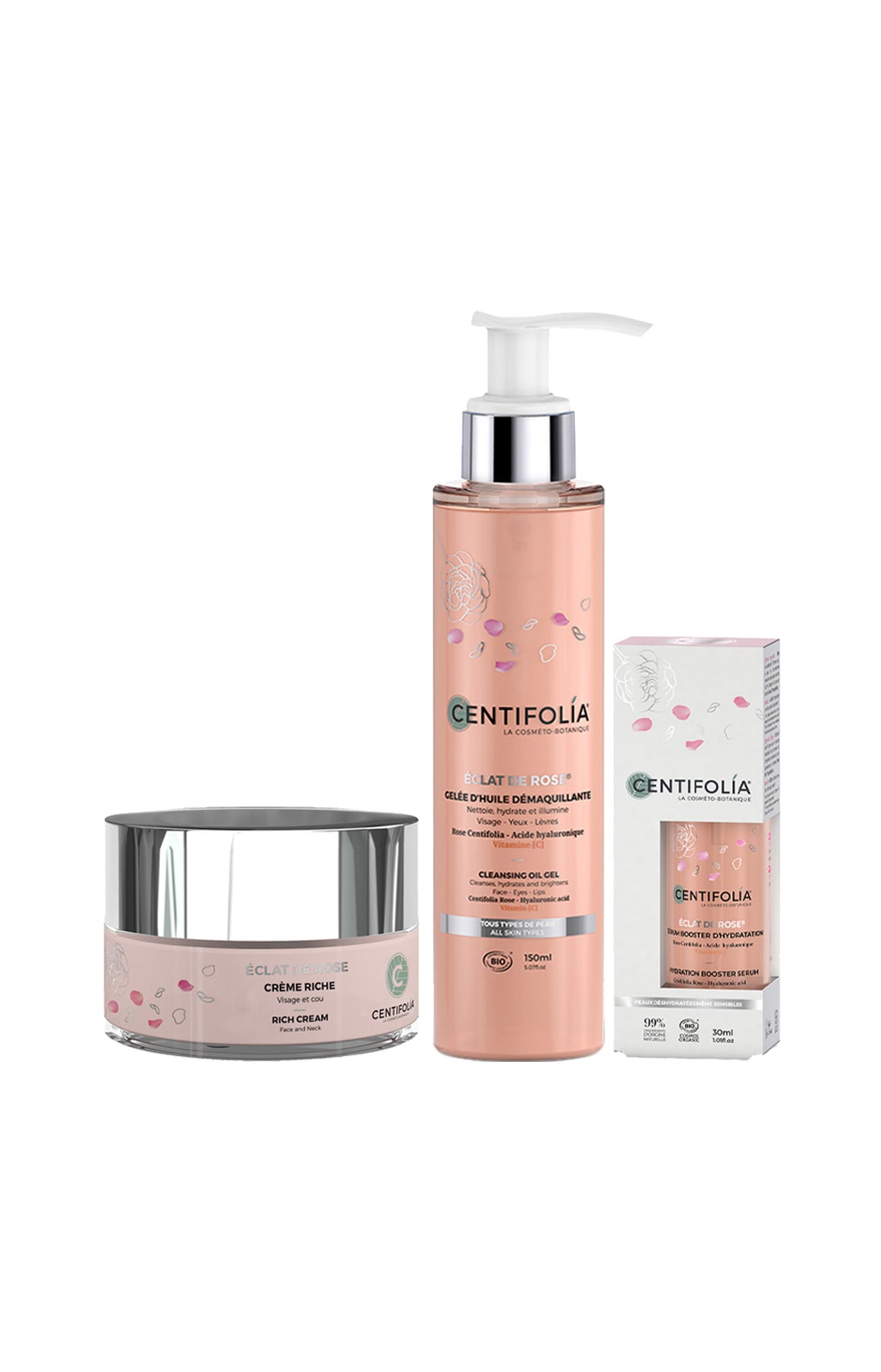 Routine éclat bio - Rose & acide hyaluronique - Visage - 3 produits