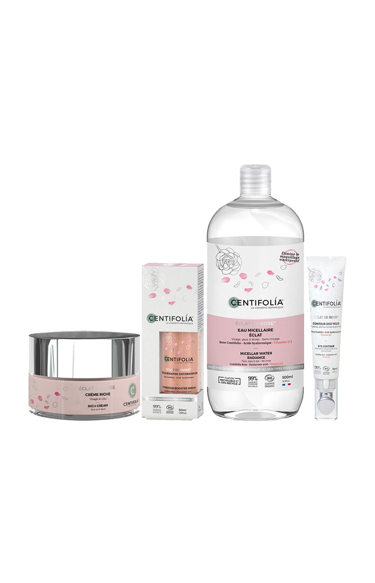 Routine éclat bio - Rose & acide hyaluronique - Visage - 4 produits