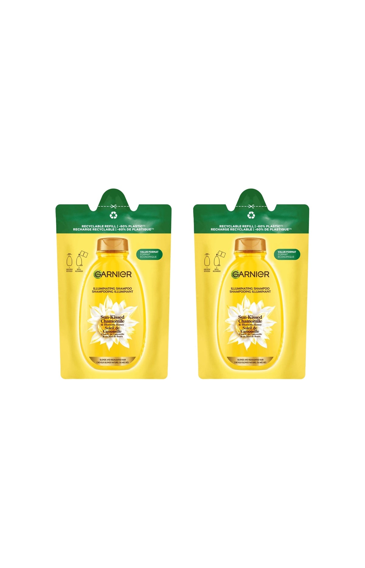 2 éco-recharges shampoing illuminant - Soleil de camomille - 250 ml
