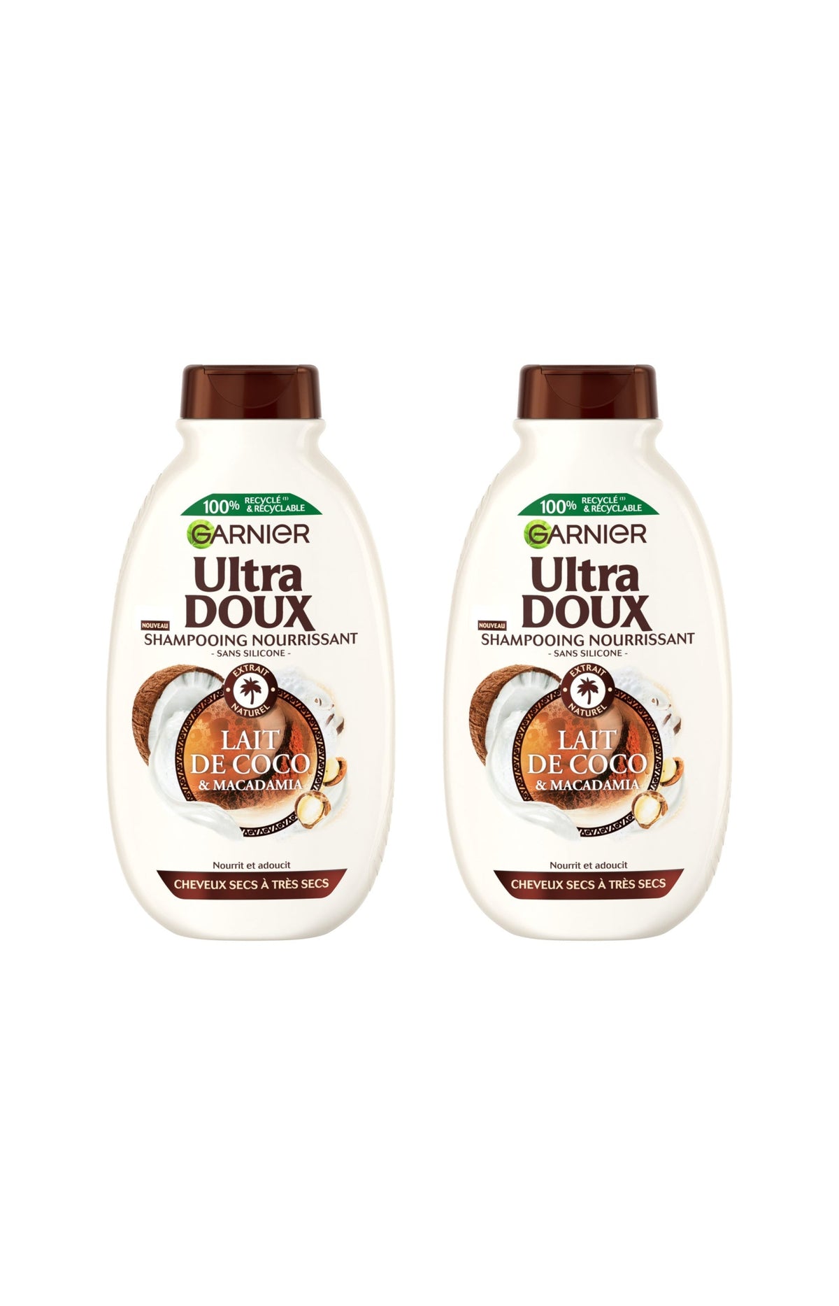 2 shampoings - nourrissants - Lait de coco & Macadamia - 400 ml