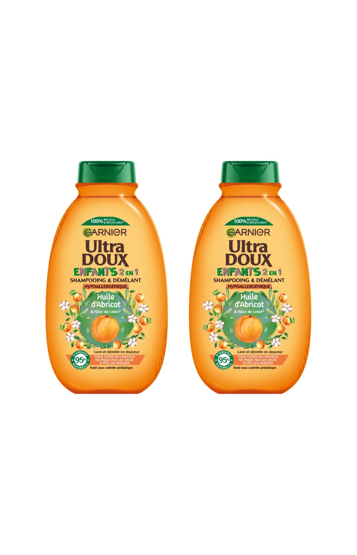 2 shampoings - démêlants 2-en-1 - Huile d'abricot & Fleur de coton - Enfant - 400 ml
