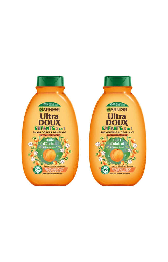 2 shampoings - démêlants 2-en-1 - Huile d'abricot & Fleur de coton - Enfant - 400 ml