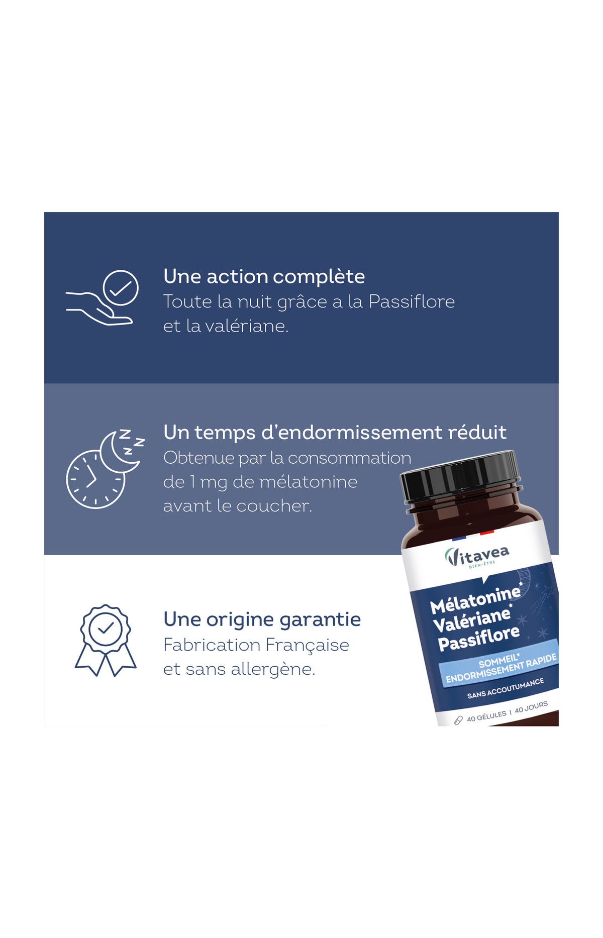 Cure endormissement rapide - Mélatonine, valériane & passiflore - 40 jours