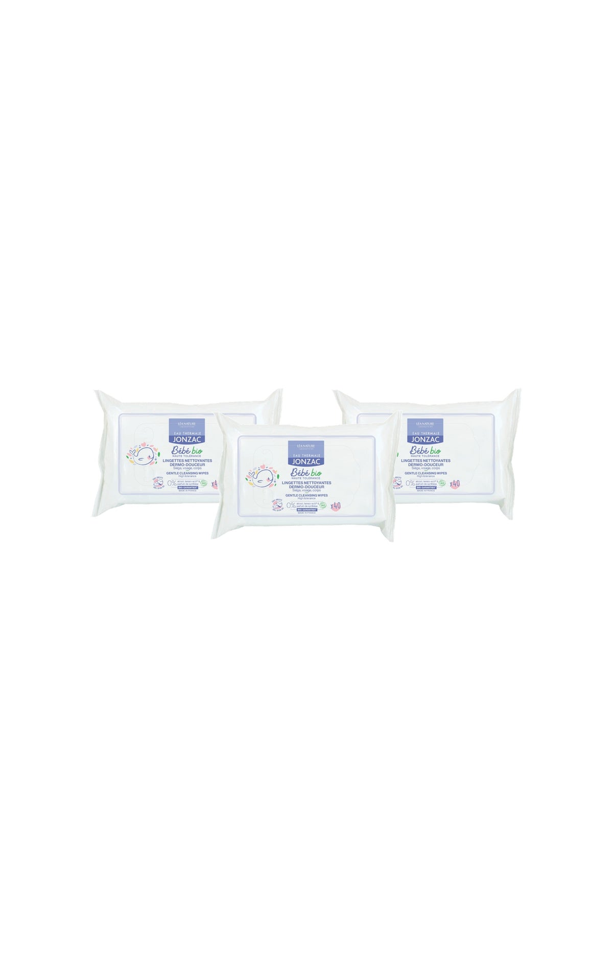 Lingettes nettoyantes bio dermo-douceur - Visage & corps - Bébé - 3 x 40 unités