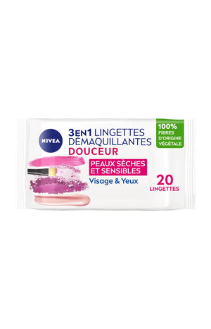 Lingettes démaquillantes douceur - Peaux sèches - 2 x 20 unités