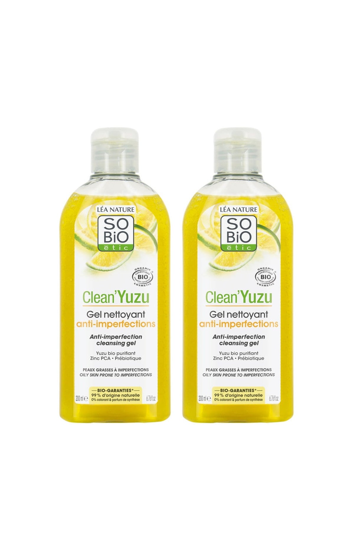 Gels nettoyants anti-imperfections bio - Clean'Yuzu - Peaux grasses à imperfections - 2 x 200 ml