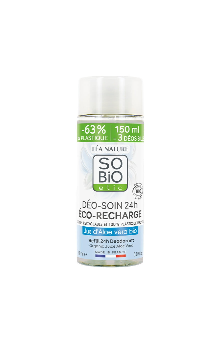 Eco-recharge déodorant bille bio - Aloe vera - 150 ml
