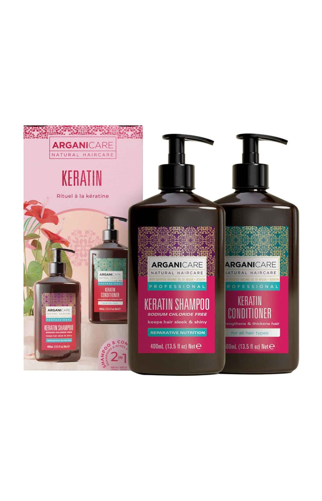 Coffret shampoing & après-shampoing réparateur & fortifiant - Kératine - 2 x 200 ml