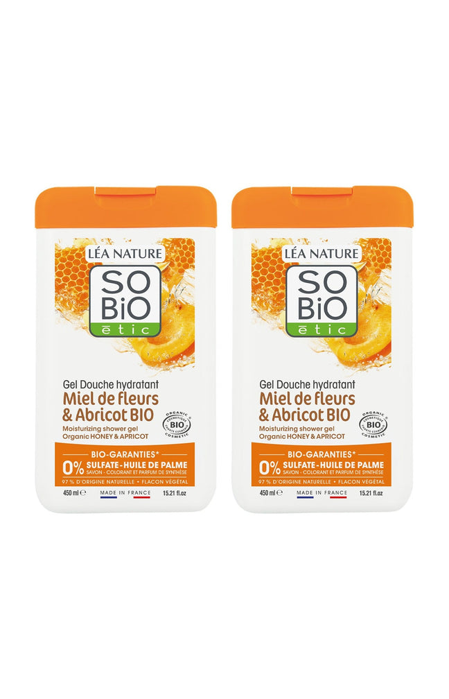 Gels douche bio hydratants - Miel de fleurs & abricot - 2 x 450 ml