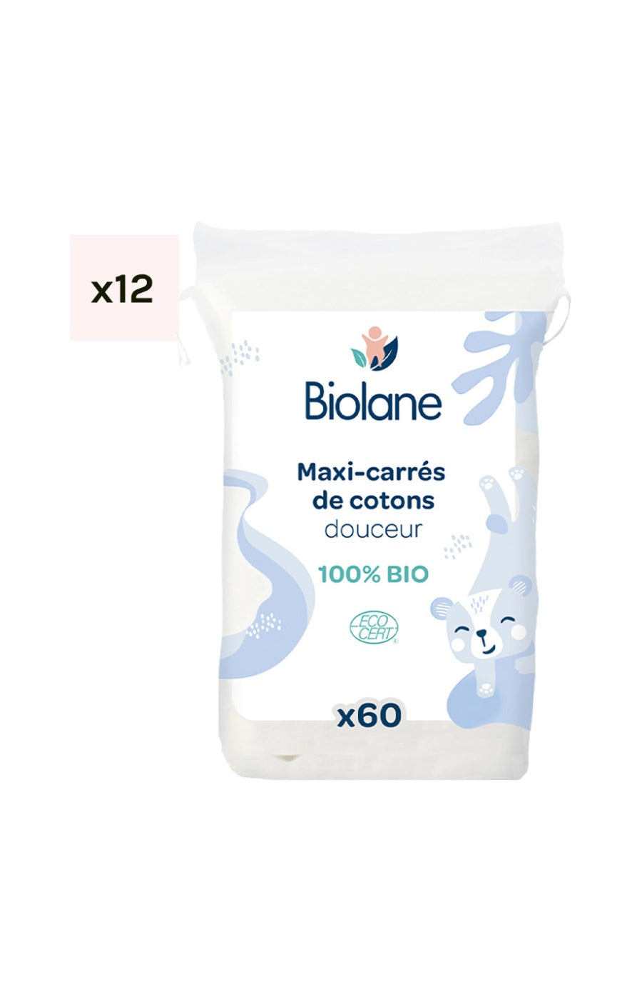 Carrés coton bio - 60 unités