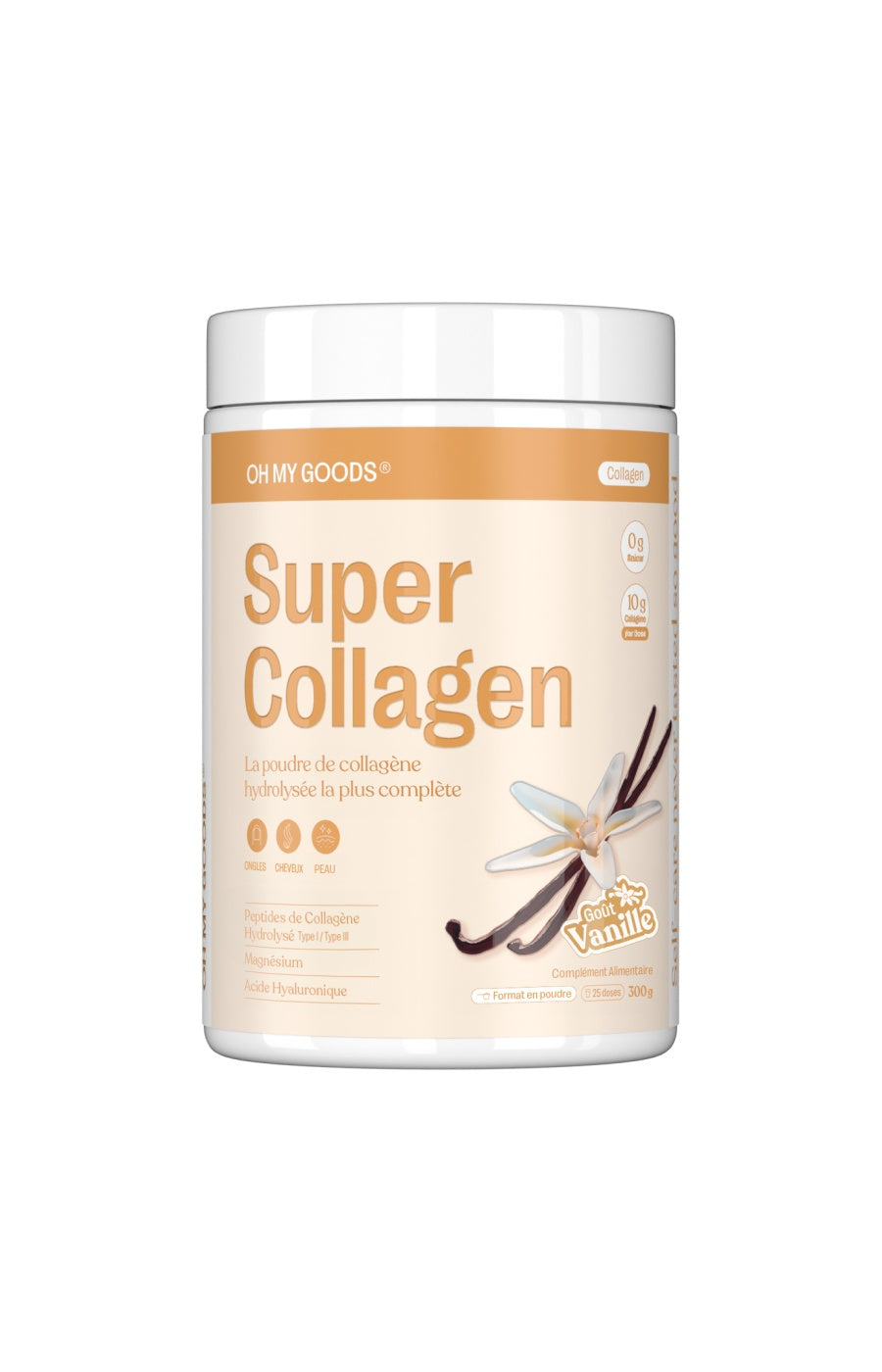 Poudre de collagène hydrolysée - Super Collagen - Goût vanille - 300 g
