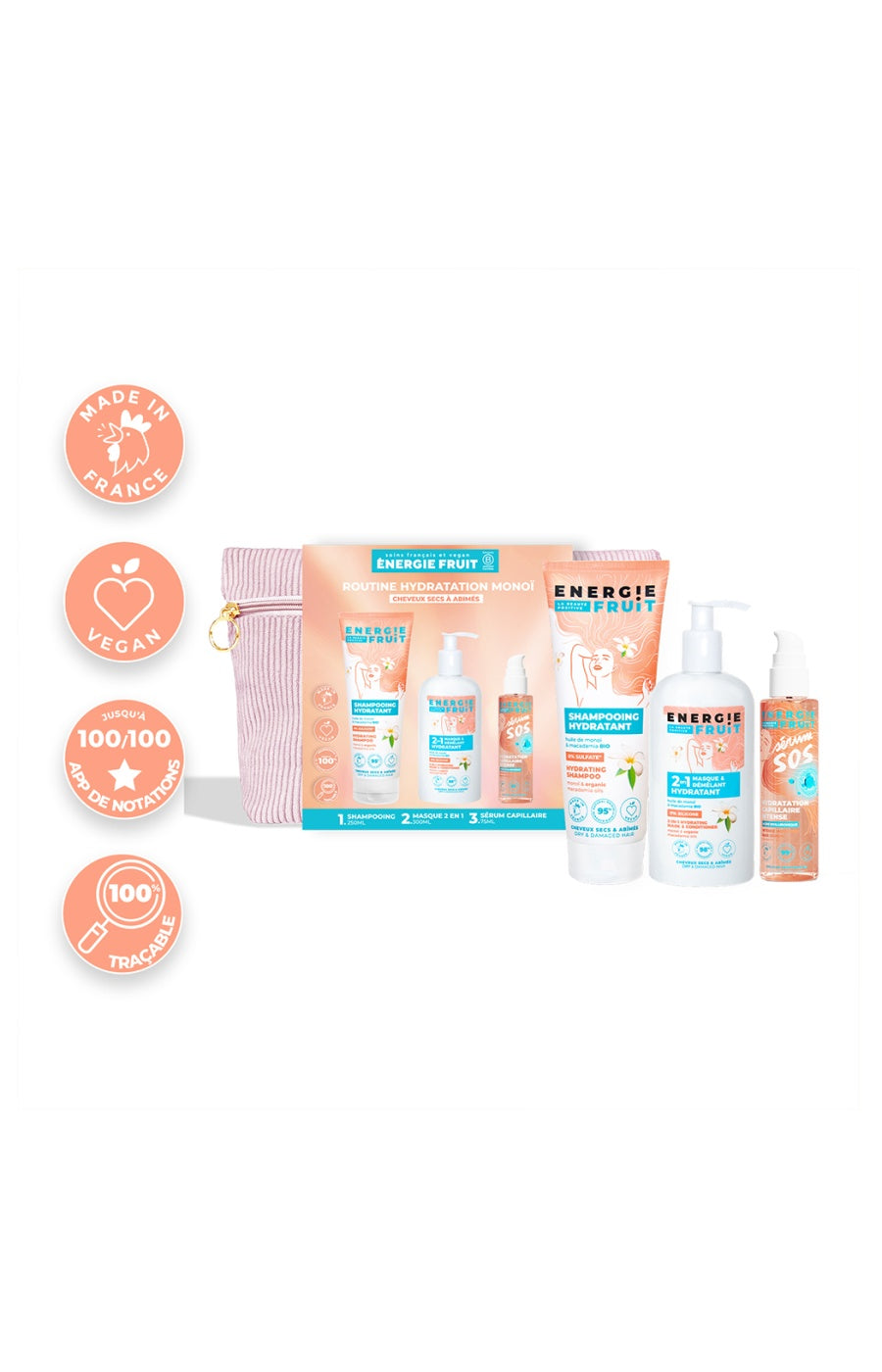 Trousse routine hydratante - Monoï & huile de macadamia bio - Cheveux abîmés - 3 produits