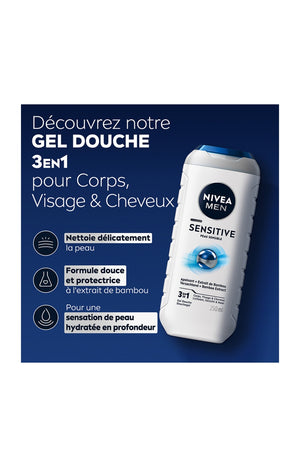 Gels douche aux extraits de bambou - Peaux sensibles - Homme - 3 x 500 ml