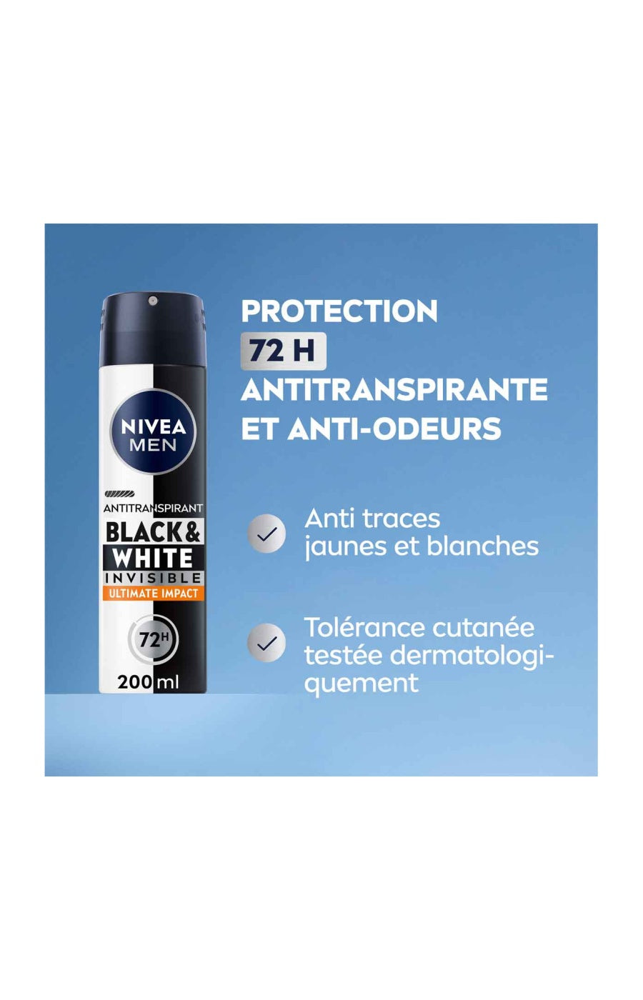 2 déodorants anti-transpirants anti-traces blanches 72 h - Black & White - Homme - 200 ml