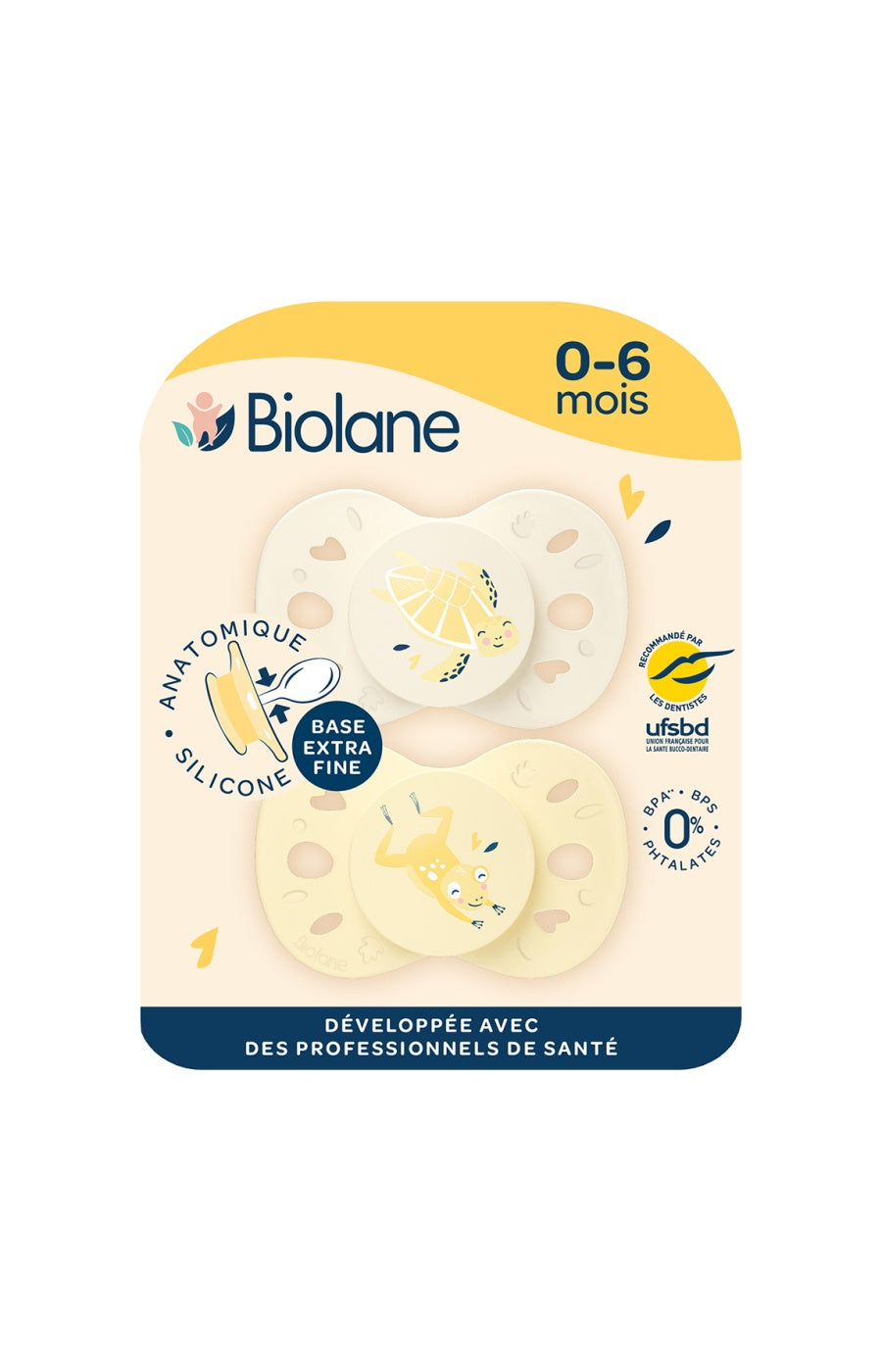 Tétines anatomiques - Animaux - 0 à 6 mois - Jaune & beige