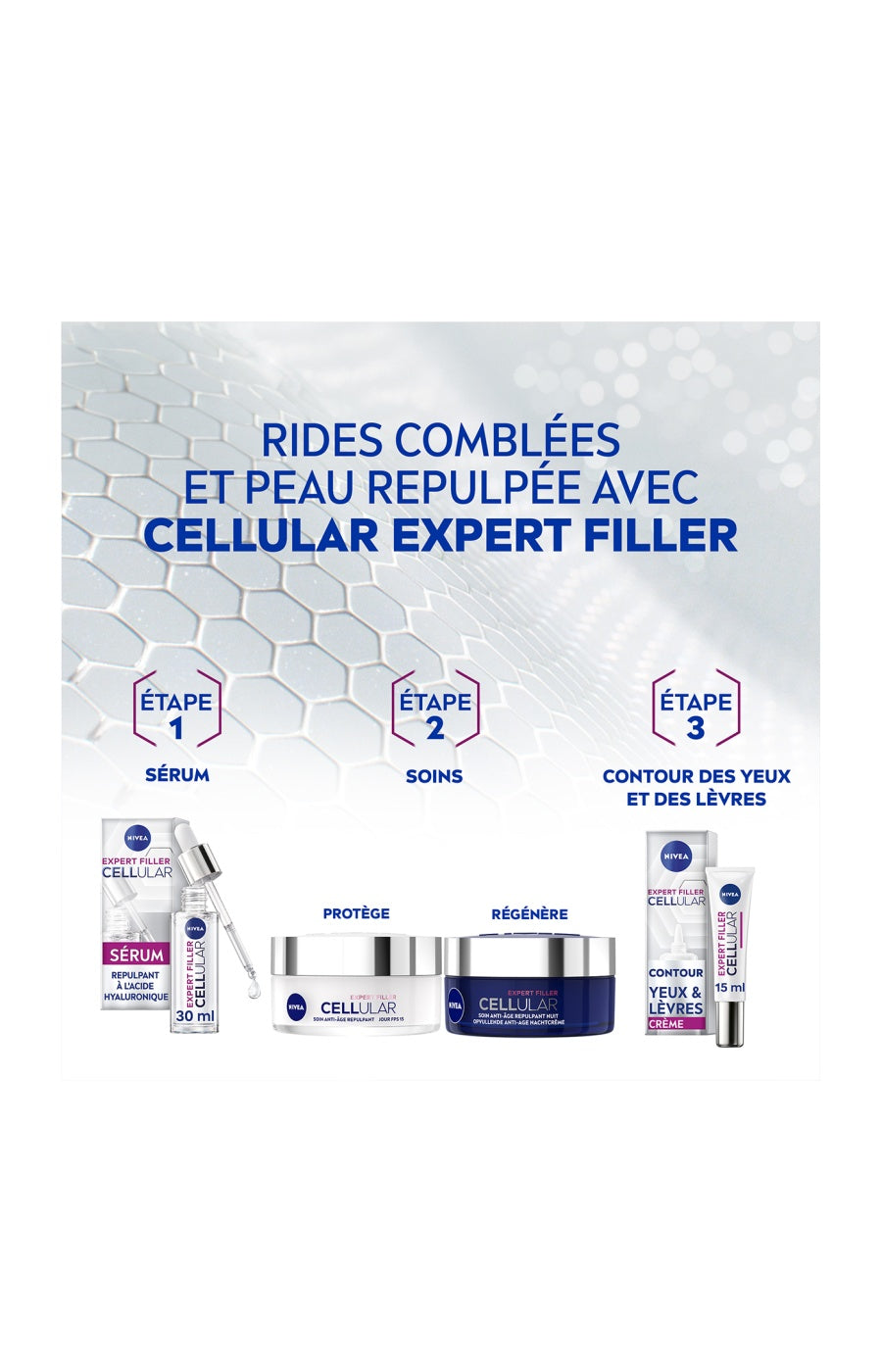 Soin anti-âge repulpant FPS 30 - Acide hyaluronique - Cellular Expert Filler - Visage - 50 ml