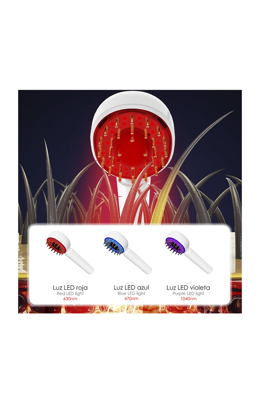 Peigne de traitement capillaire à lumière LED - Cheveux
