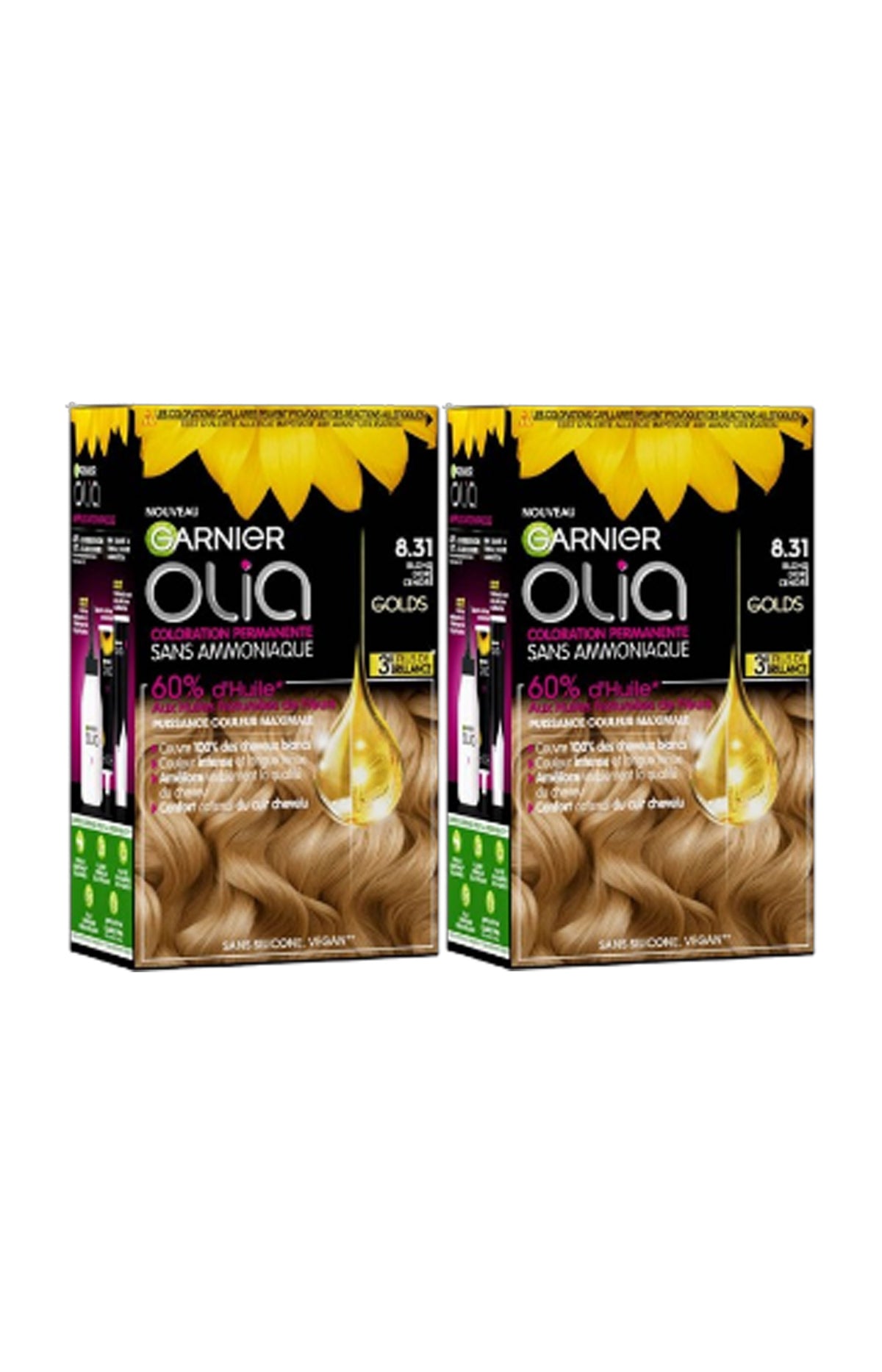 2 kits coloration permanente - Olia - 8.31 Blond doré cendré
