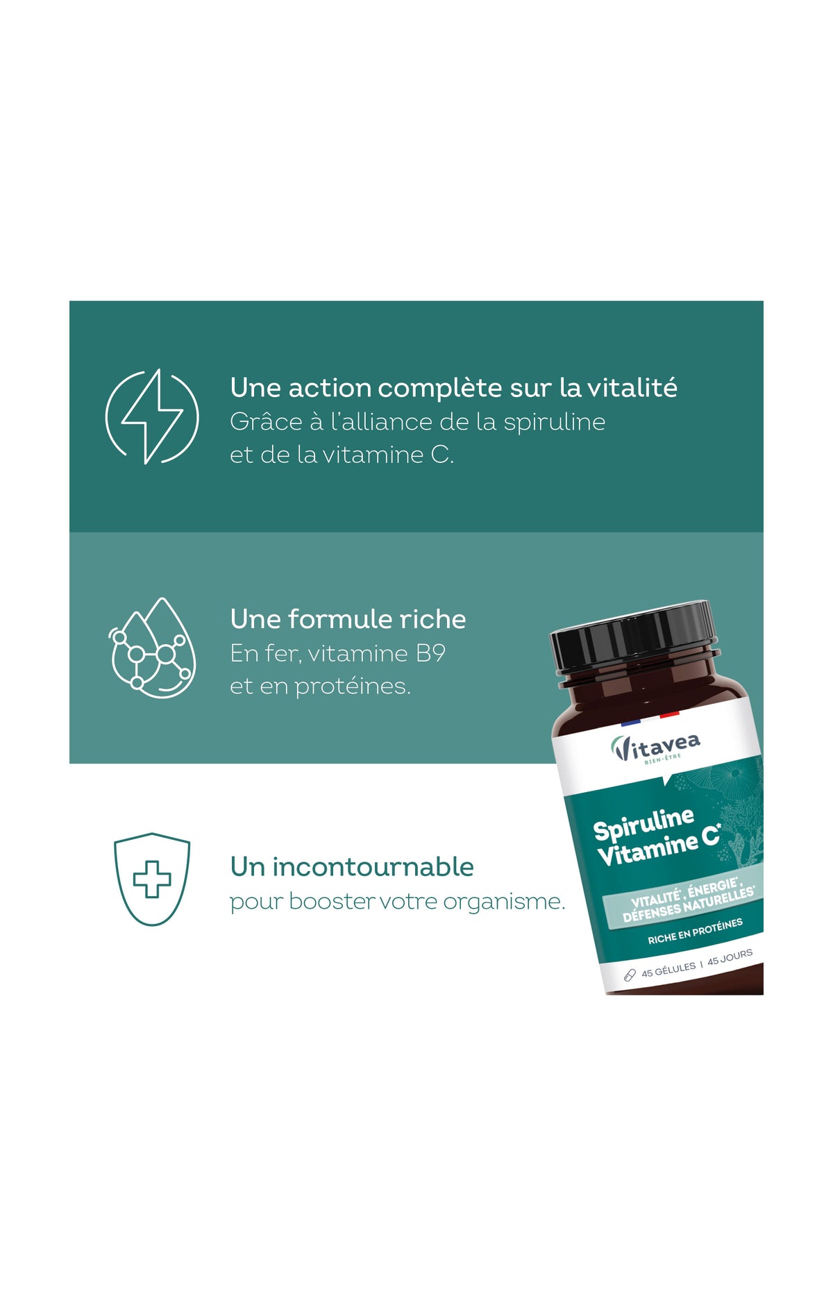 Cure vitalité, énergie & défenses immunitaire - Spiruline vitamine C - 45 jours