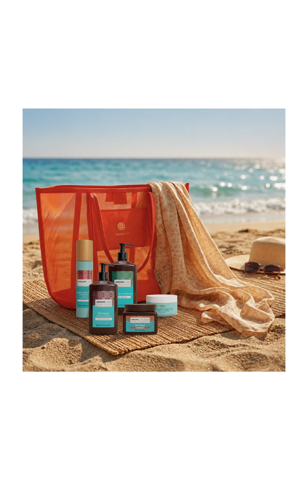 Sac de plage Summer Glow - Cheveux bouclés - Argan & Beurre de karité - 7 produits