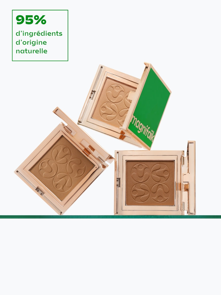 Fards à paupières naturels 95% d'ingrédients d'origine naturelle, packaging doré et vert