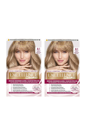 2 colorations permanentes - Excellence crème - 08/1 Blond clair cendré