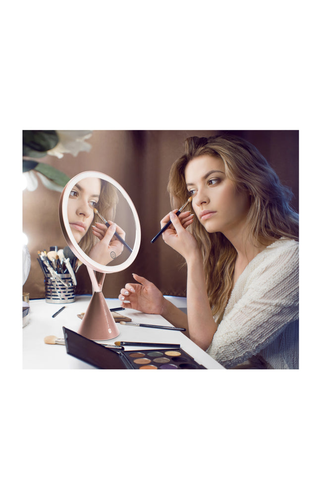 Miroir maquillage LED - Grossissement 5x - Rose gold