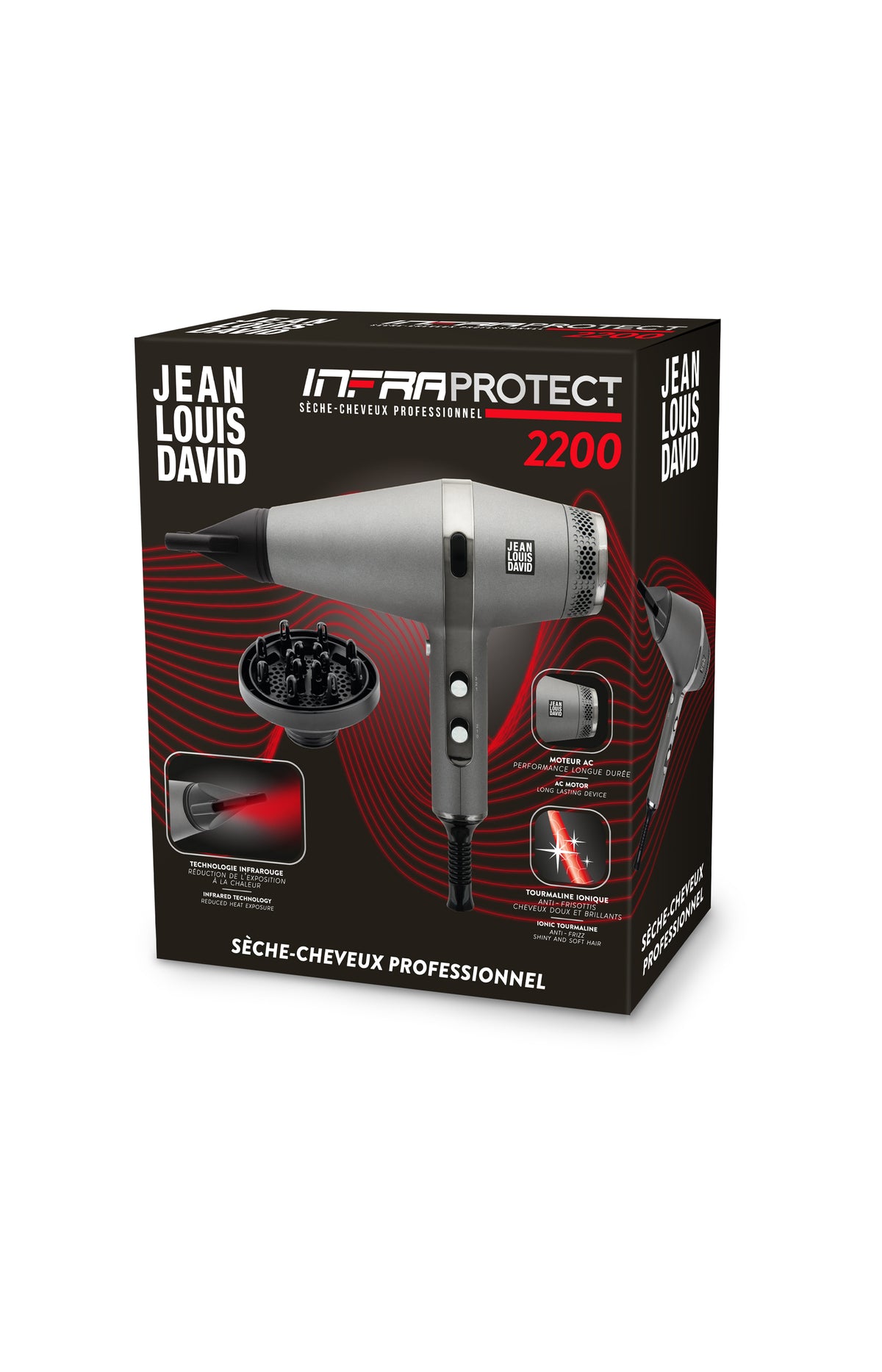 Sèche-cheveux professionnel - Technologie infrarouge - 2200W - Noir