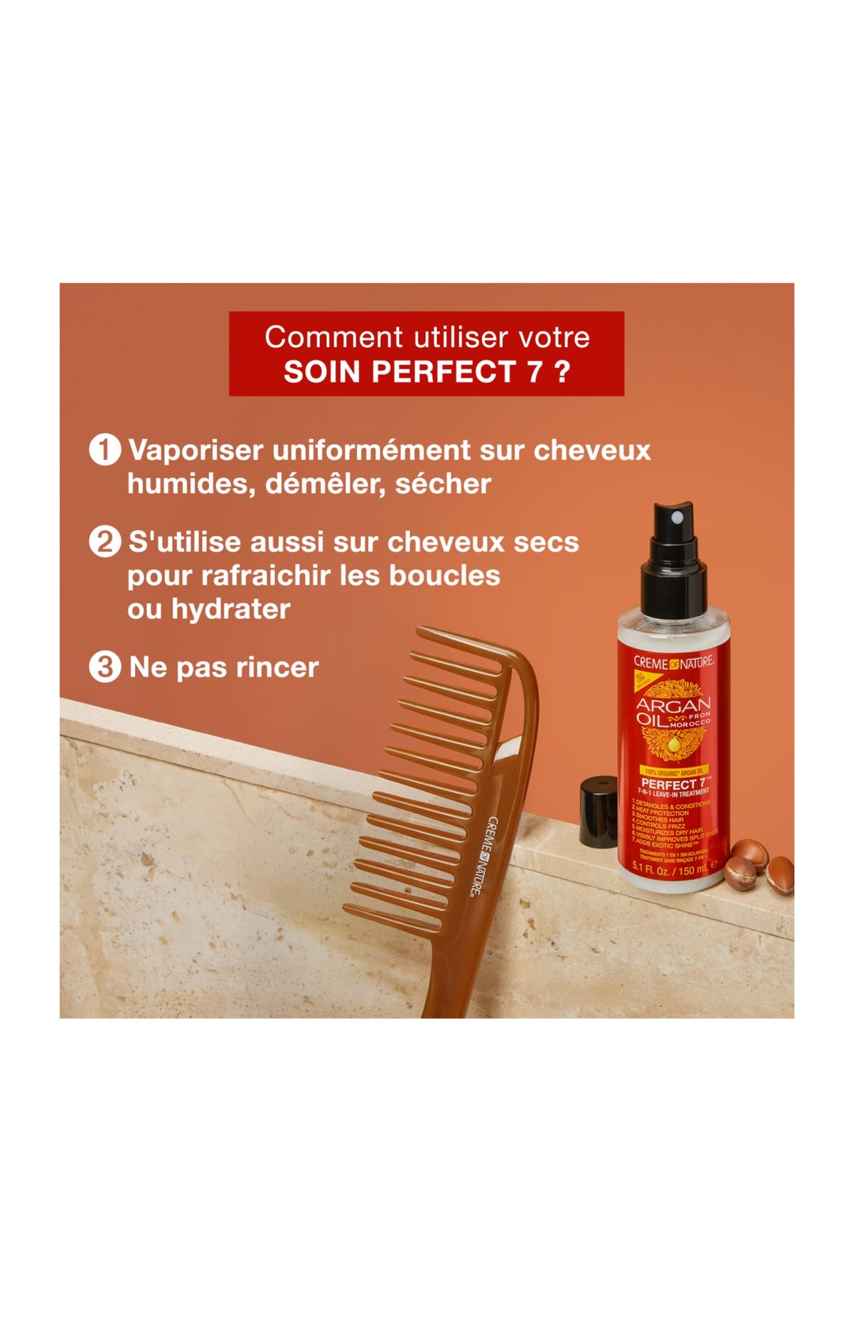 Soin protecteur sans rinçage - Huile d'argan du Maroc - Cheveux bouclés - 150 ml