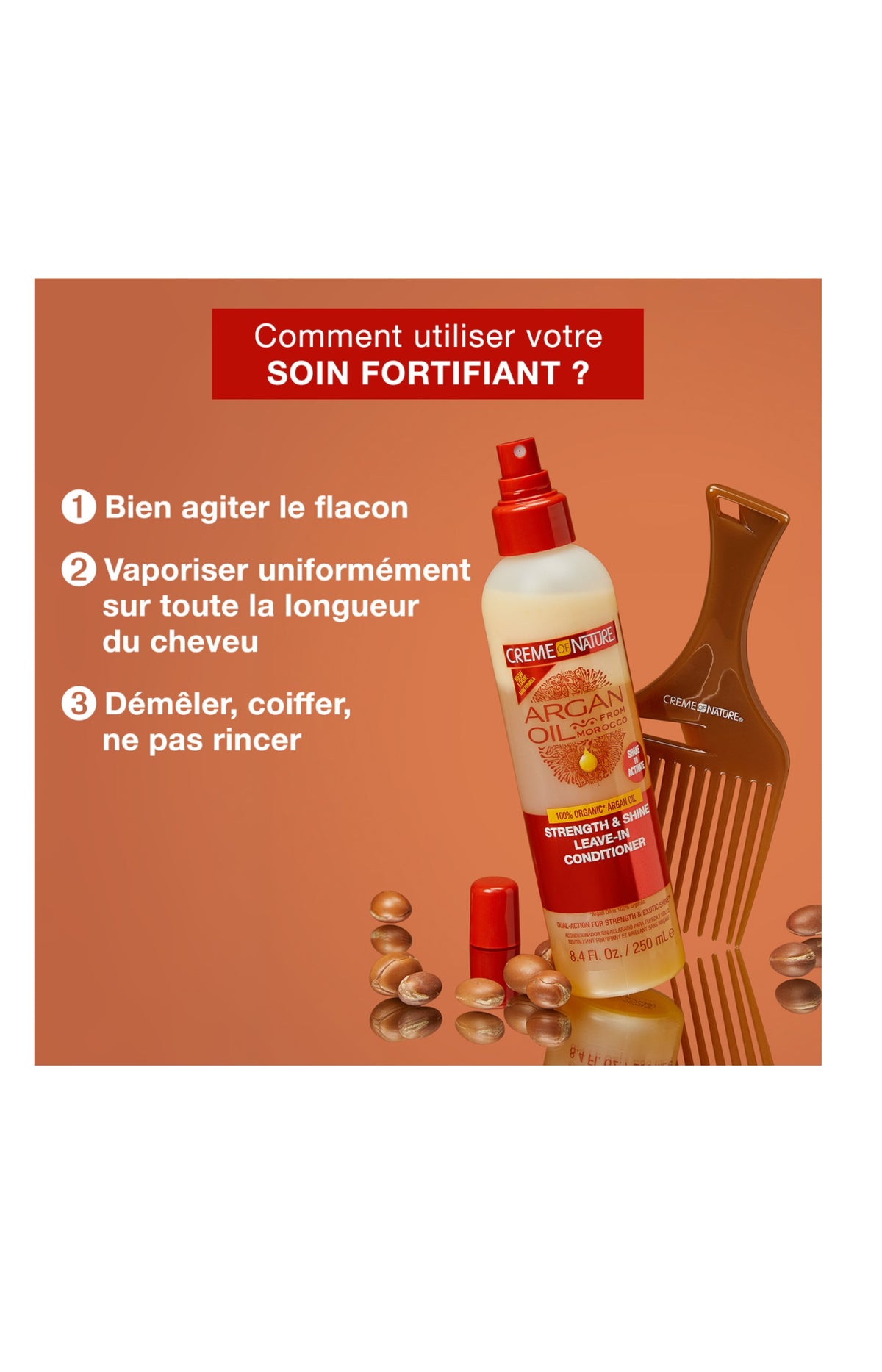Spray fortifiant sans rinçage - Huile d'argan - 250 ml