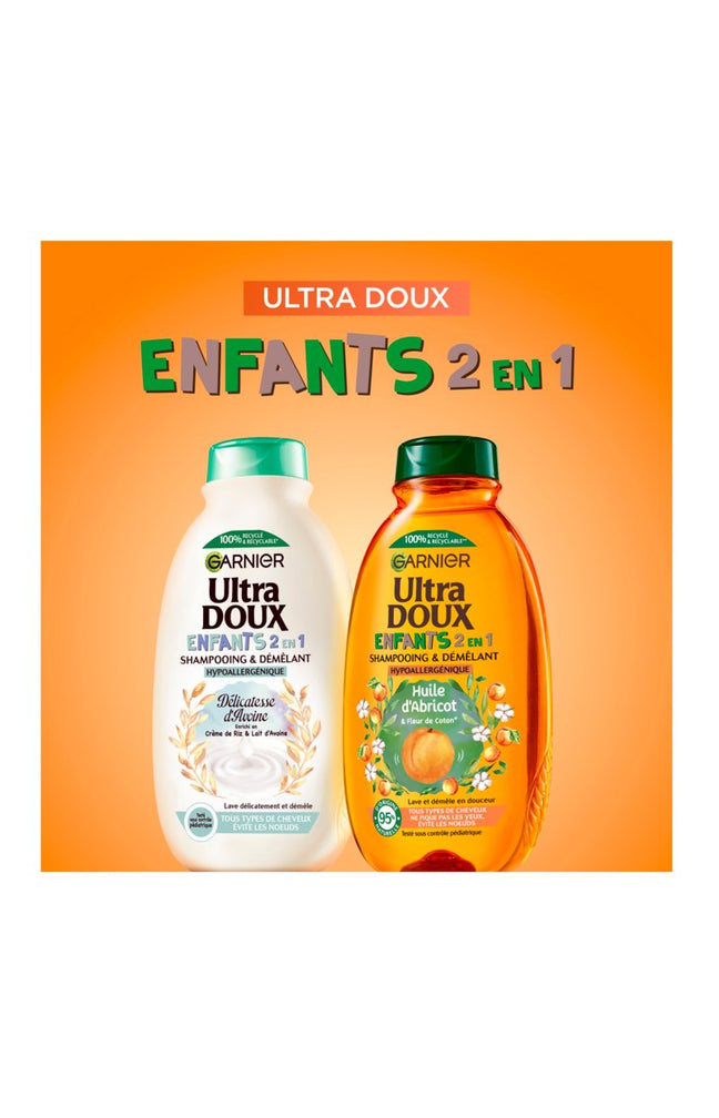 2 shampoings démêlants 2-en-1 - Huile d'abricot & Fleur de coton - Enfant - 600 ml