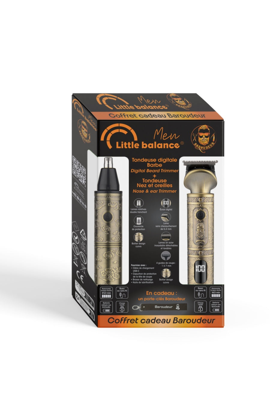 Coffret tondeuse barbe & tondeuse nez & oreilles - Baroudeur
