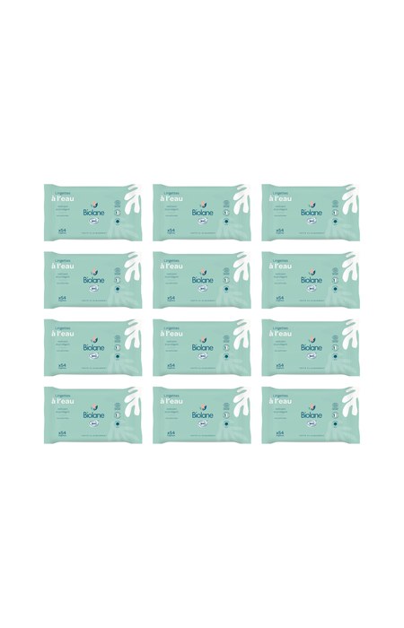 Lingettes nettoyantes bio à l'eau - Visage & corps - Bébé - 12 x 54 unités