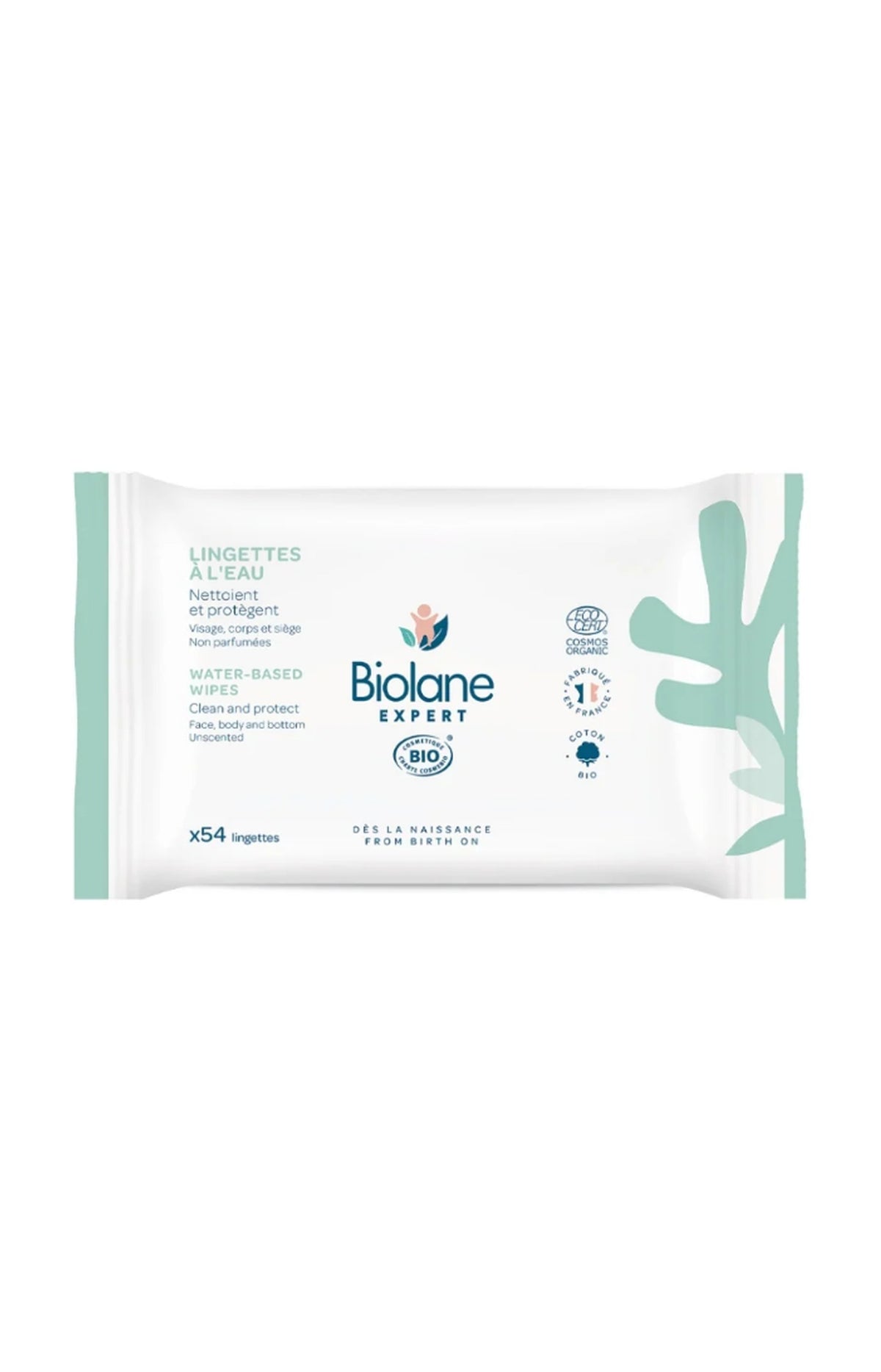 Lingettes nettoyantes à l'eau bio - Visage & corps - Bébé - 54 unités